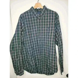 Ralph Lauren‎ Shirt Mens XL Green White Tartan Plaid Pony Button Up 100% Cotton